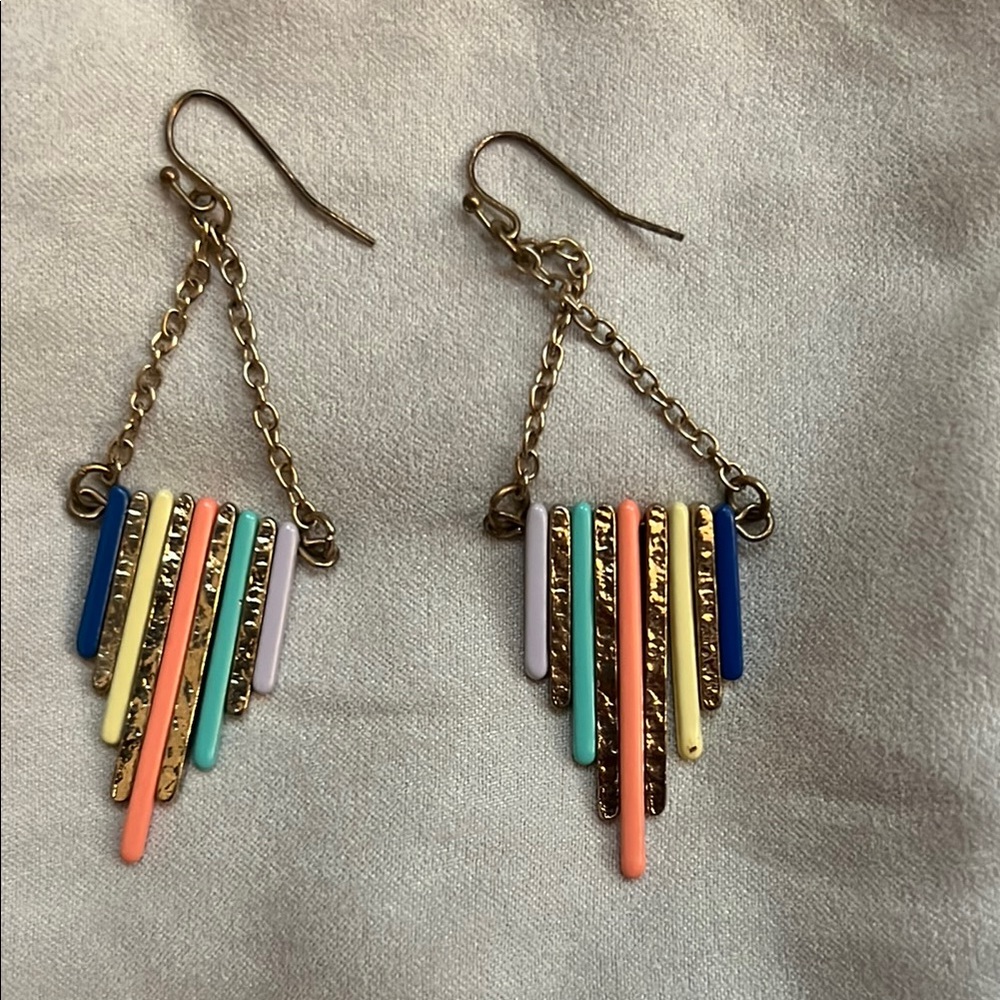 Gold Chain Multi-Color Bar Drop Earrings - Pastel Fringe